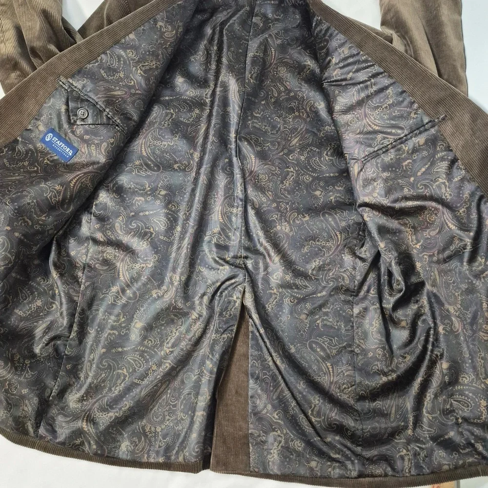 Stafford Essentials Blazer Mens‎ 42R Brown Corduroy Classic Fit Paisley Lining